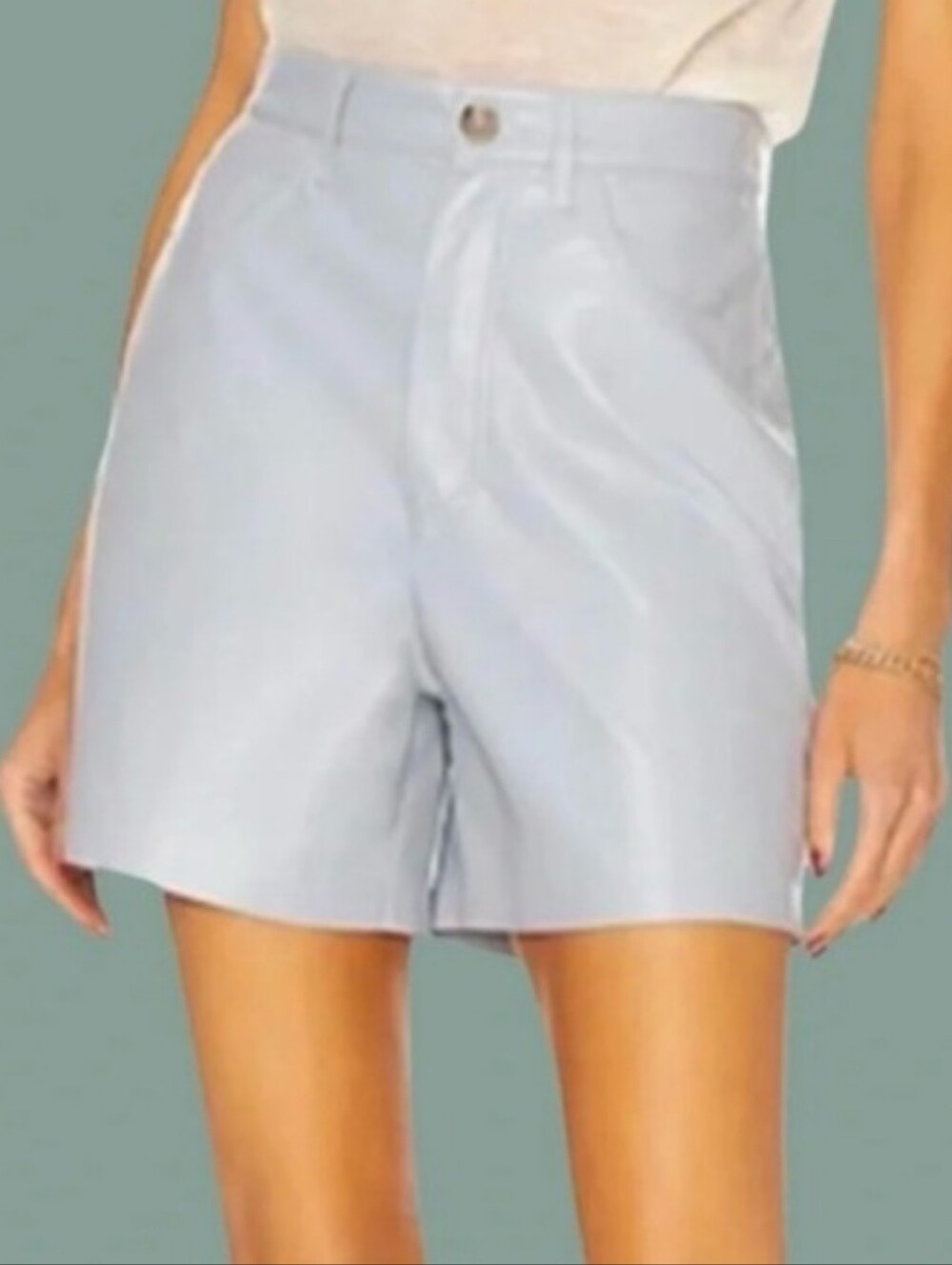 NEW House of Harlow 1960 Blue Vegan Leather Bermuda Shorts Women’s Size M